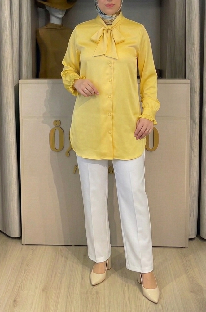 Chemise Satinée Col Lavallière