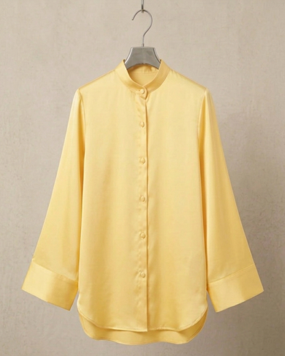 Chemise en satin col officier poignets larges