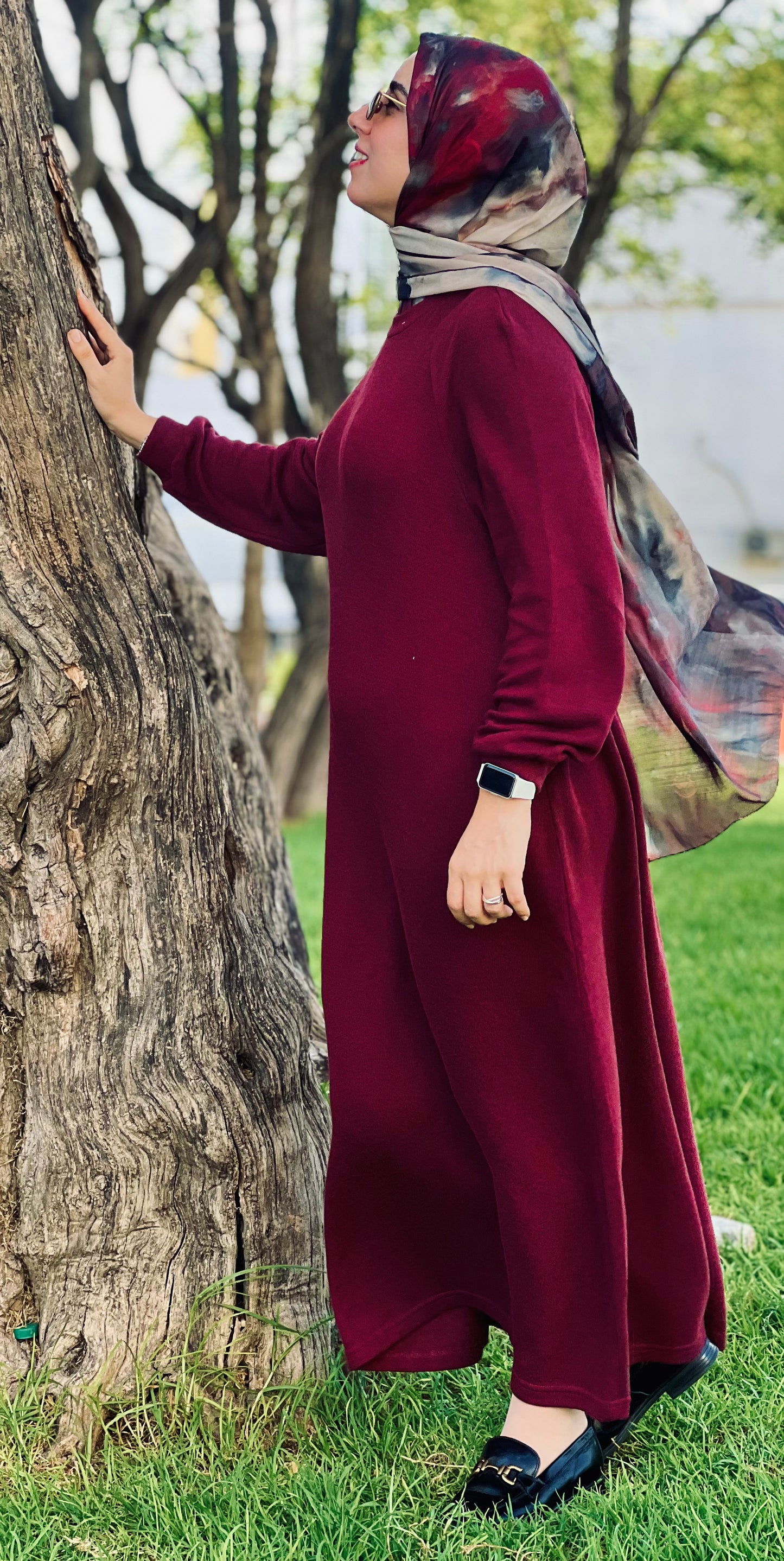 Robe Longue Basique en Laine avec Ceinture