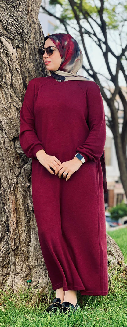 Robe Longue Basique en Laine avec Ceinture