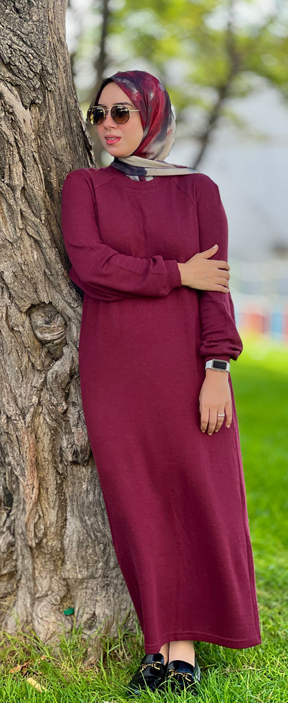 Robe Longue Basique en Laine avec Ceinture