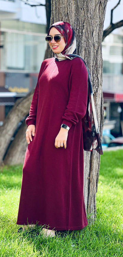 Robe Longue Basique en Laine avec Ceinture