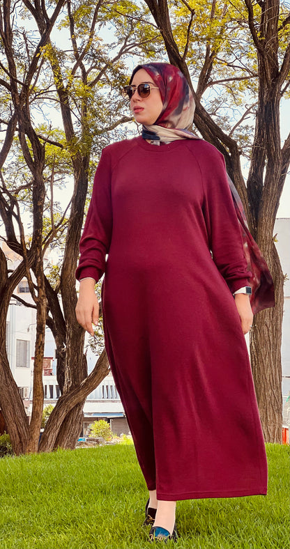 Robe Longue Basique en Laine avec Ceinture