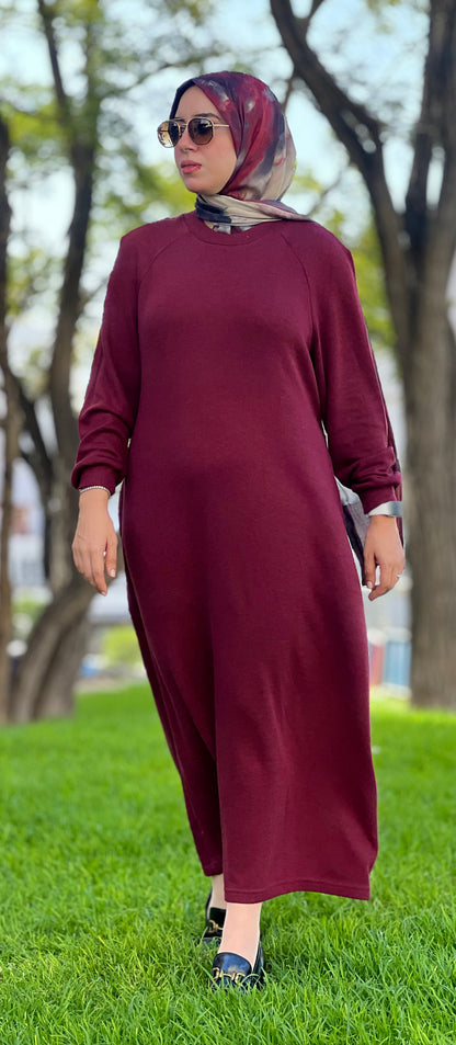 Robe Longue Basique en Laine avec Ceinture