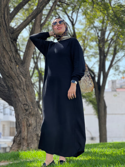 Robe Longue Basique en Laine avec Ceinture