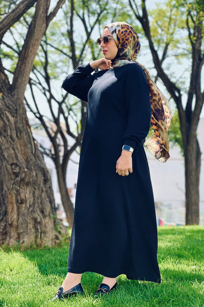 Robe Longue Basique en Laine avec Ceinture