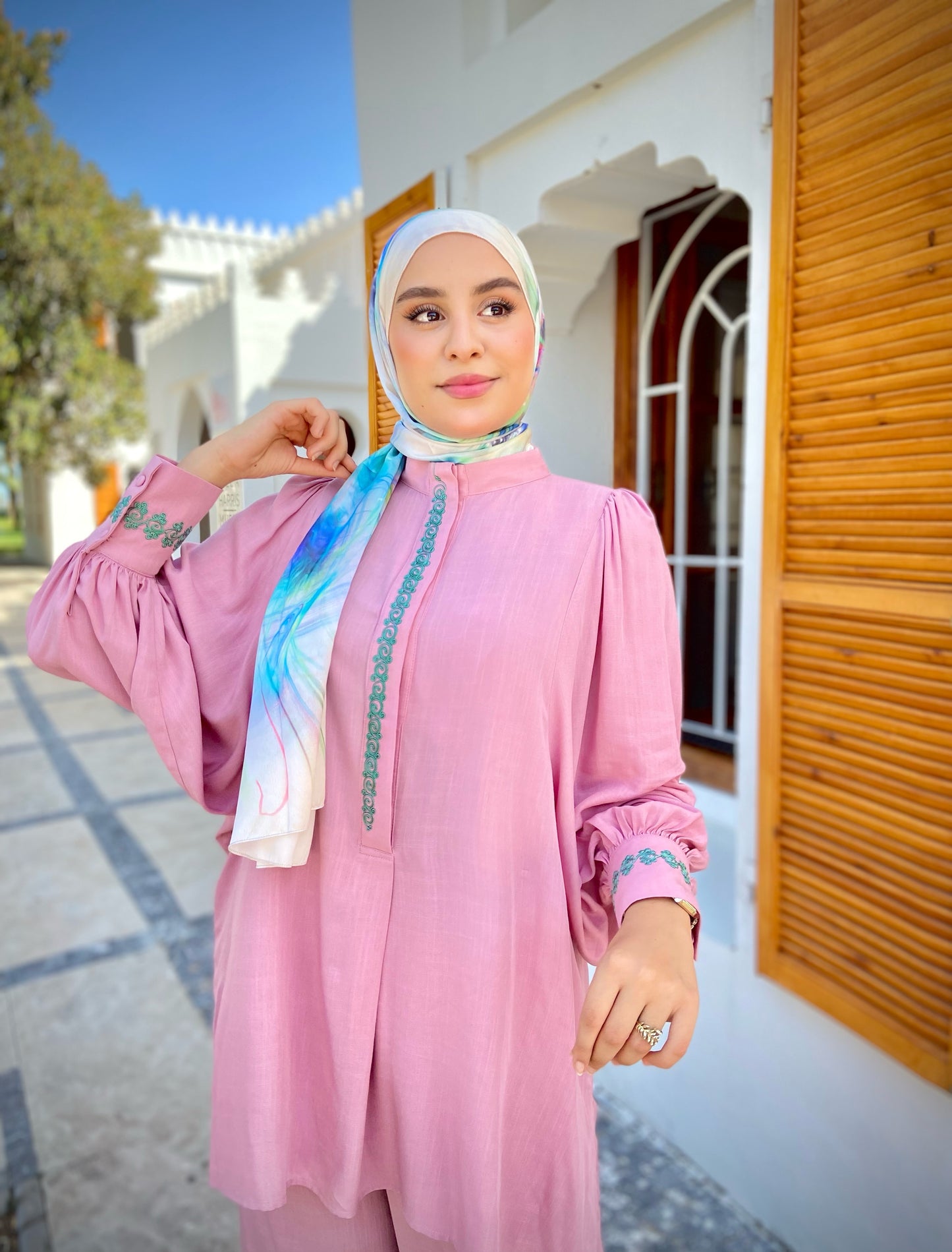 Ensemble "فخر" en Lin premium de haute qualité avec Zwa9 M3lam.