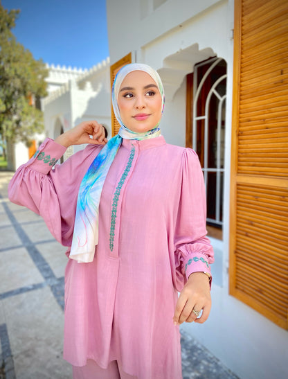 Ensemble "فخر" en Lin premium de haute qualité avec Zwa9 M3lam.