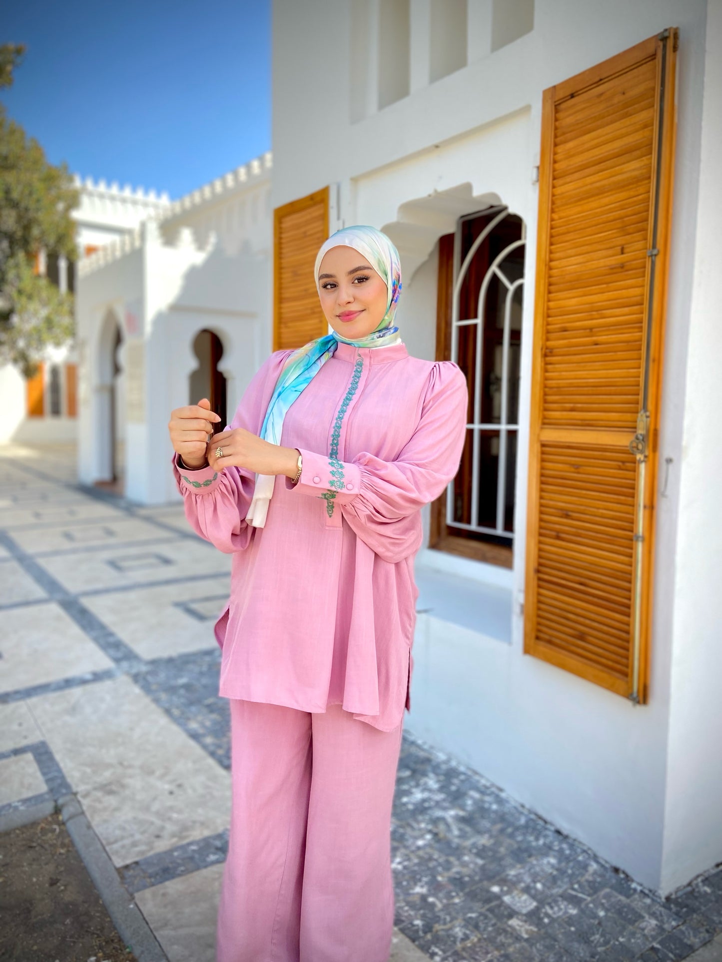 Ensemble "فخر" en Lin premium de haute qualité avec Zwa9 M3lam.