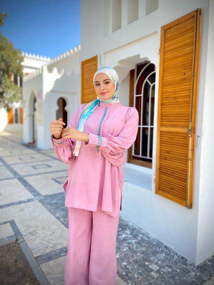 Ensemble "فخر" en Lin premium de haute qualité avec Zwa9 M3lam.