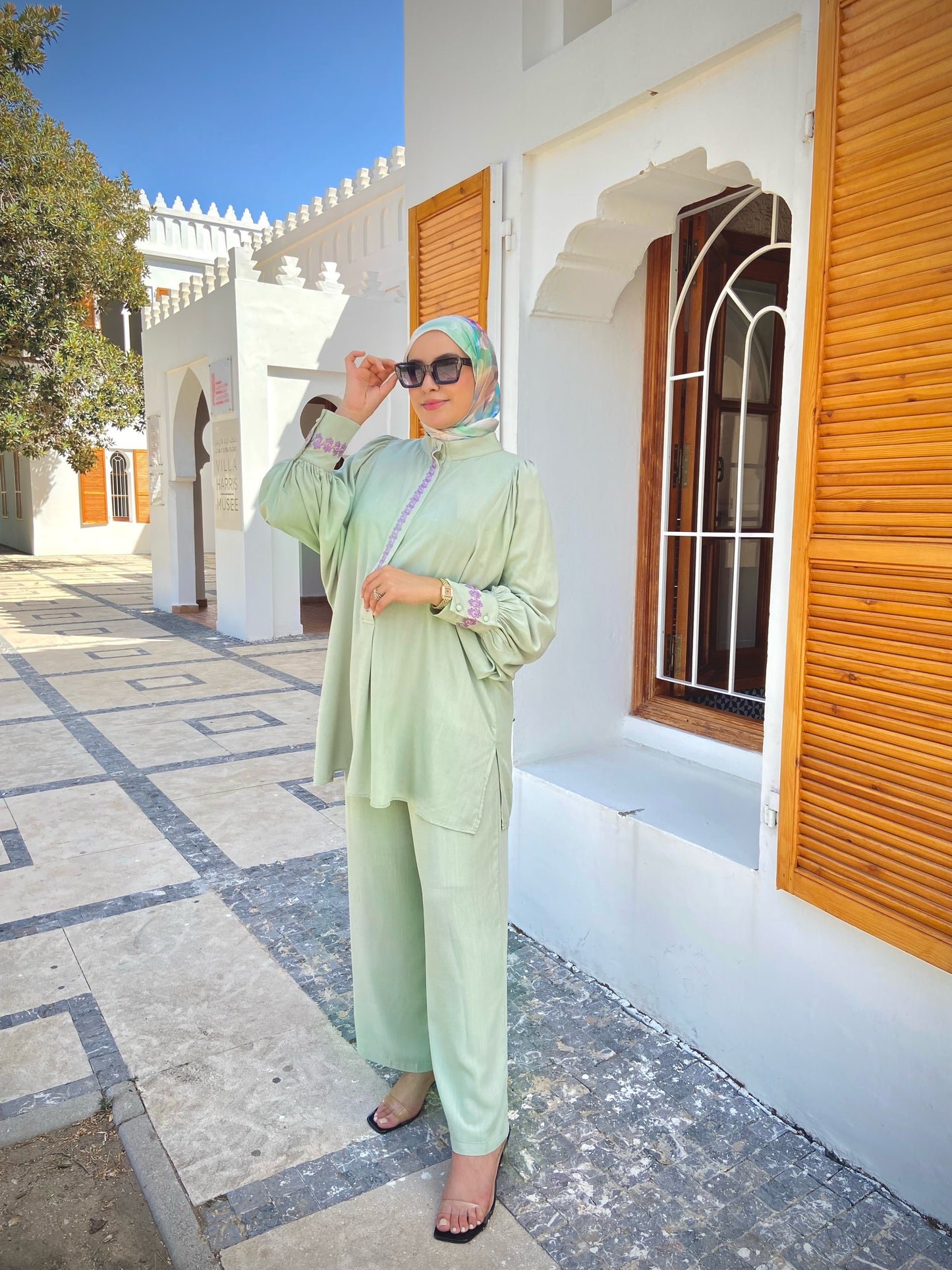 Ensemble "فخر" en Lin premium de haute qualité avec Zwa9 M3lam.