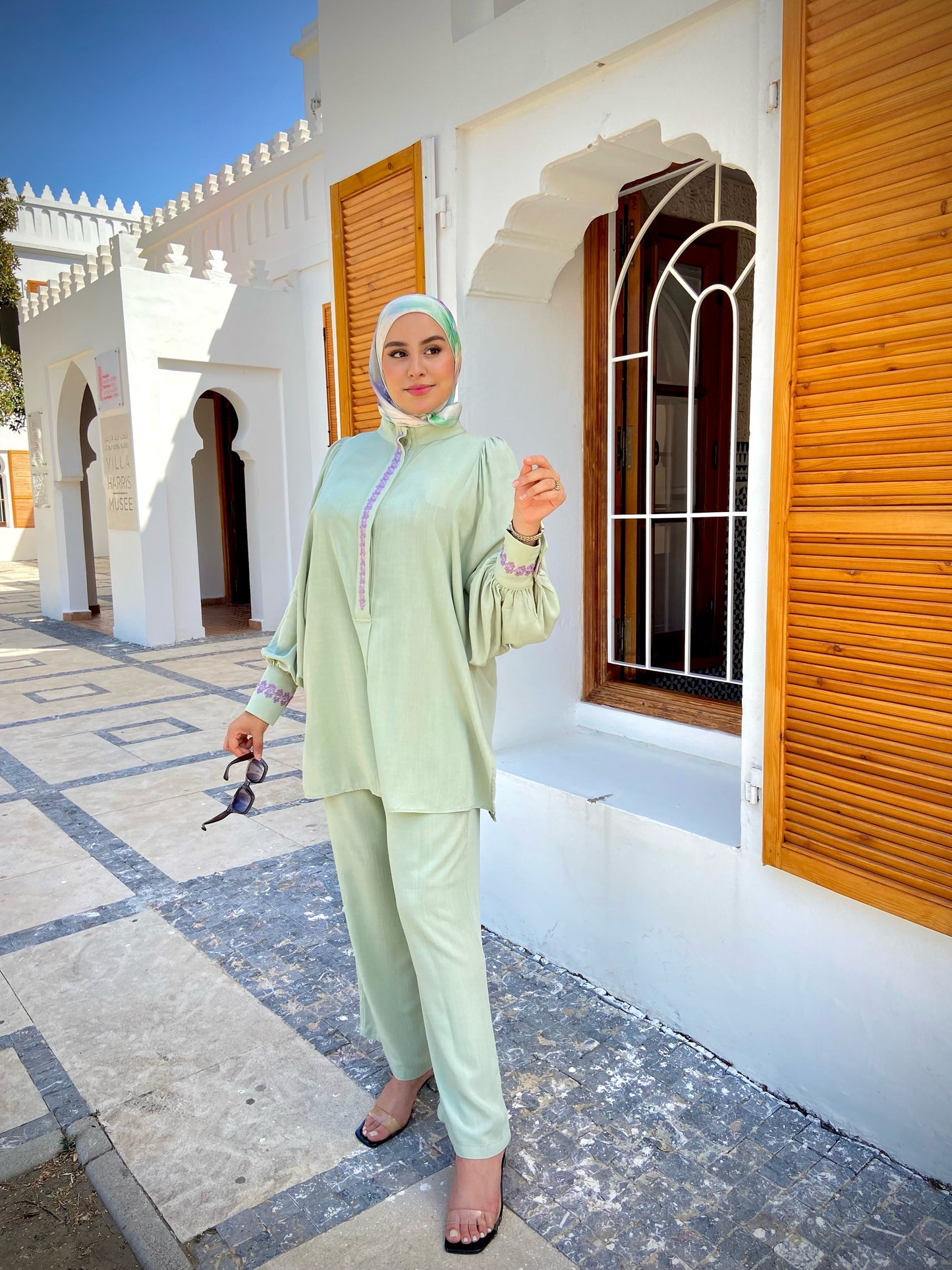 Ensemble "فخر" en Lin premium de haute qualité avec Zwa9 M3lam.