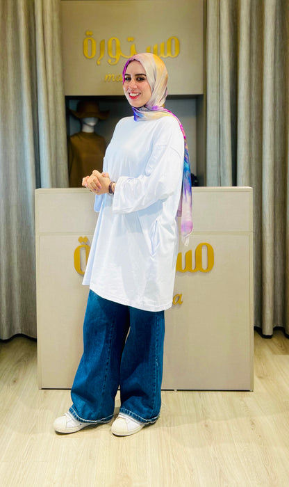 T-shirt Ample et Large 95% cotton à Manches Larges