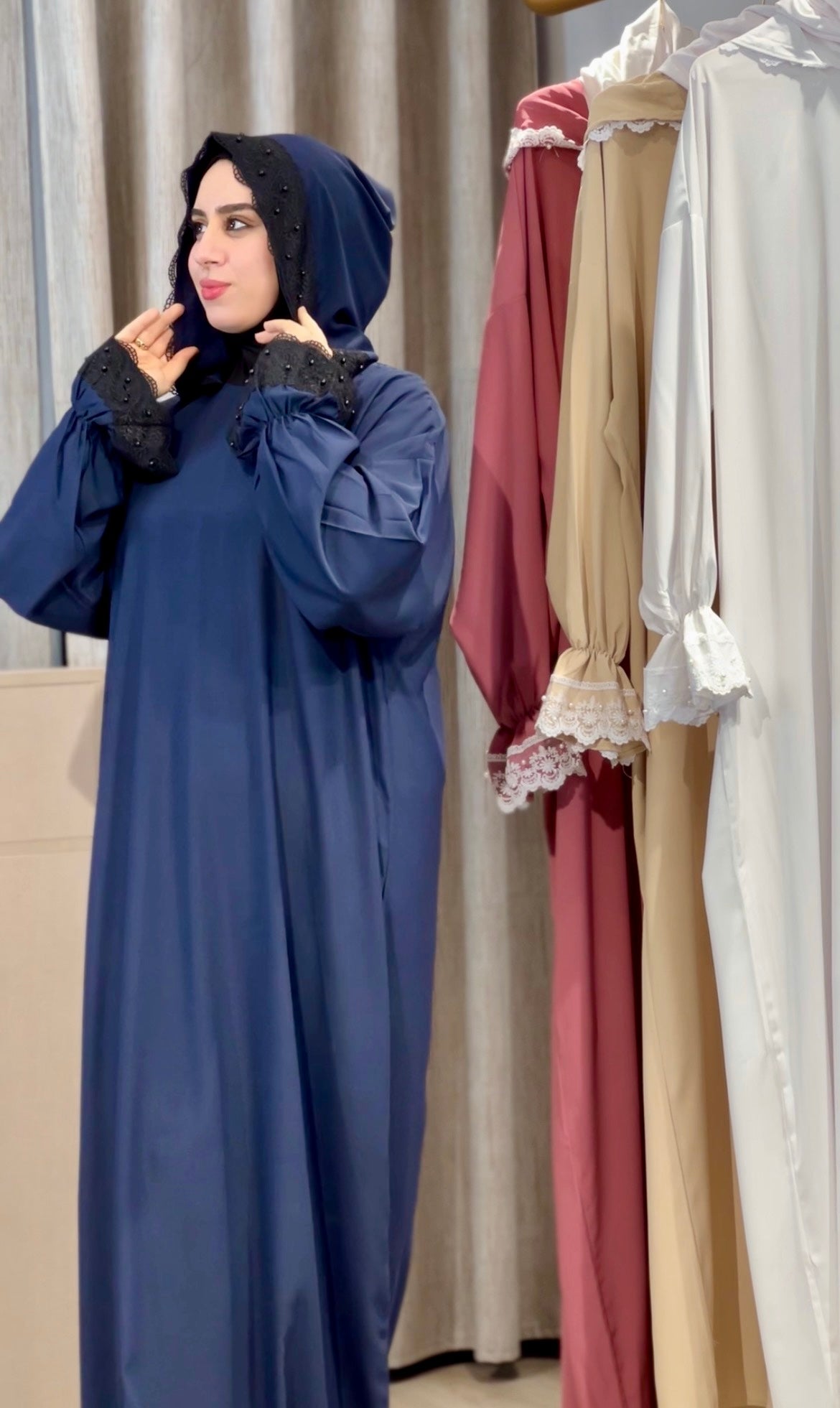 Abaya de prière avec Hijab en coton attaché