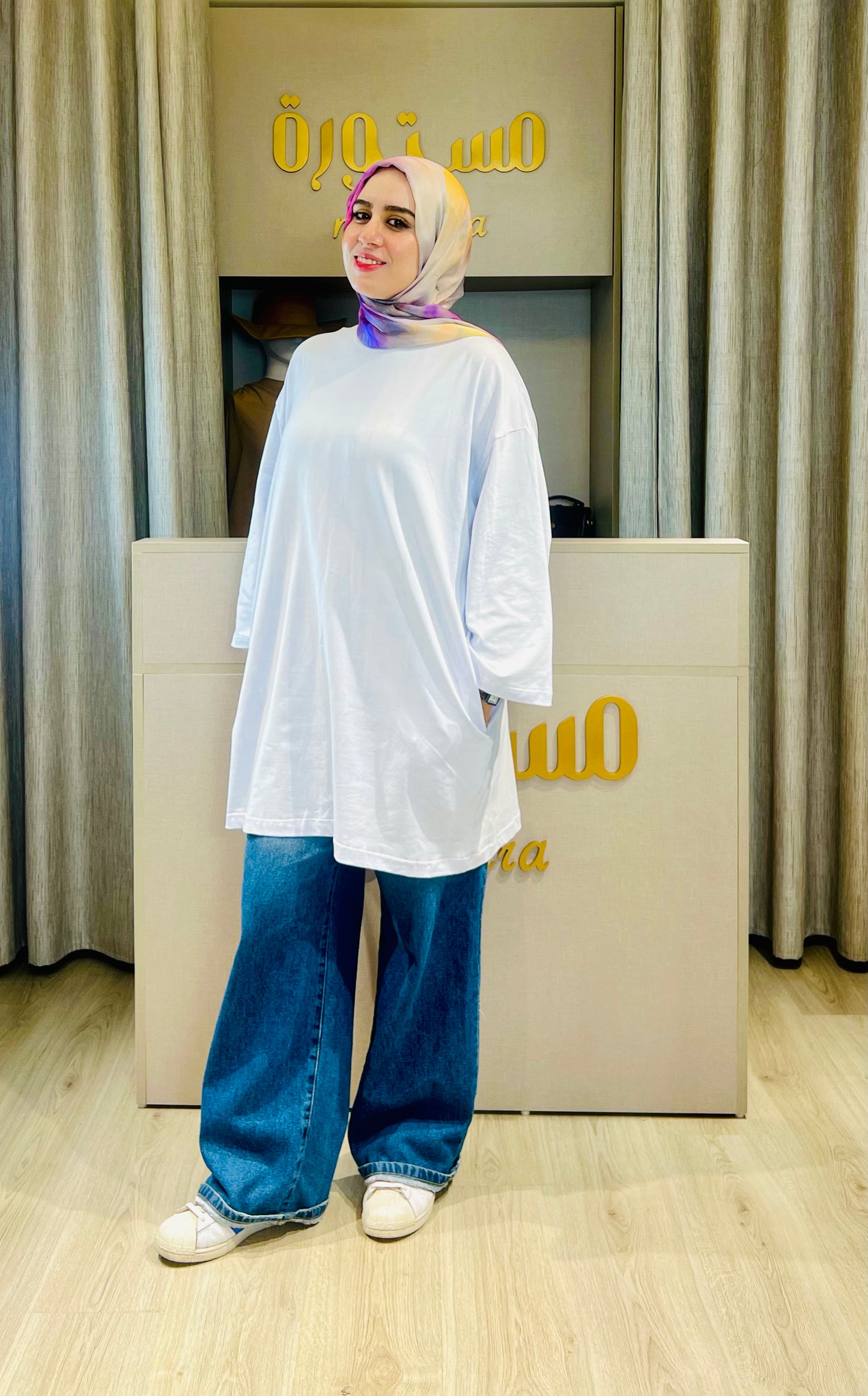 T-shirt Ample et Large 95% cotton à Manches Larges