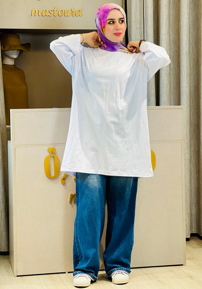 T-shirt Ample et Large 95% cotton à Manches Larges