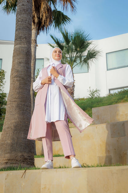 Ensemble :Gilet long & Pantalon  ROSE + Avec chemise