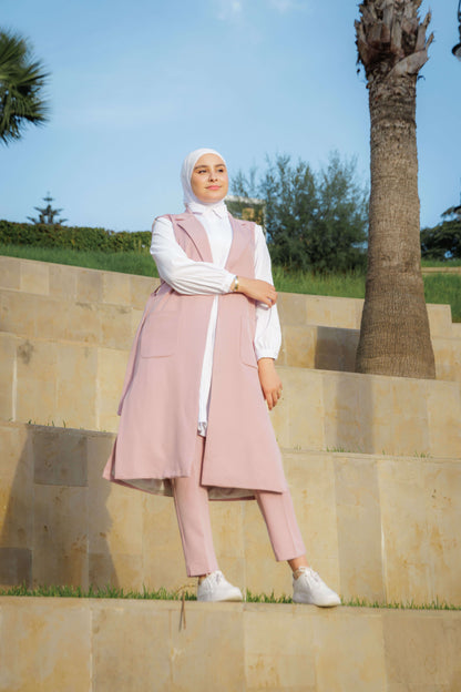 Ensemble :Gilet long & Pantalon  ROSE + Avec chemise