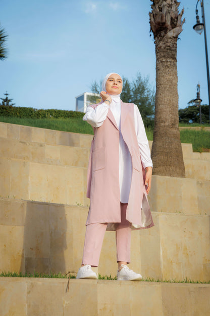 Ensemble :Gilet long & Pantalon  ROSE + Avec chemise