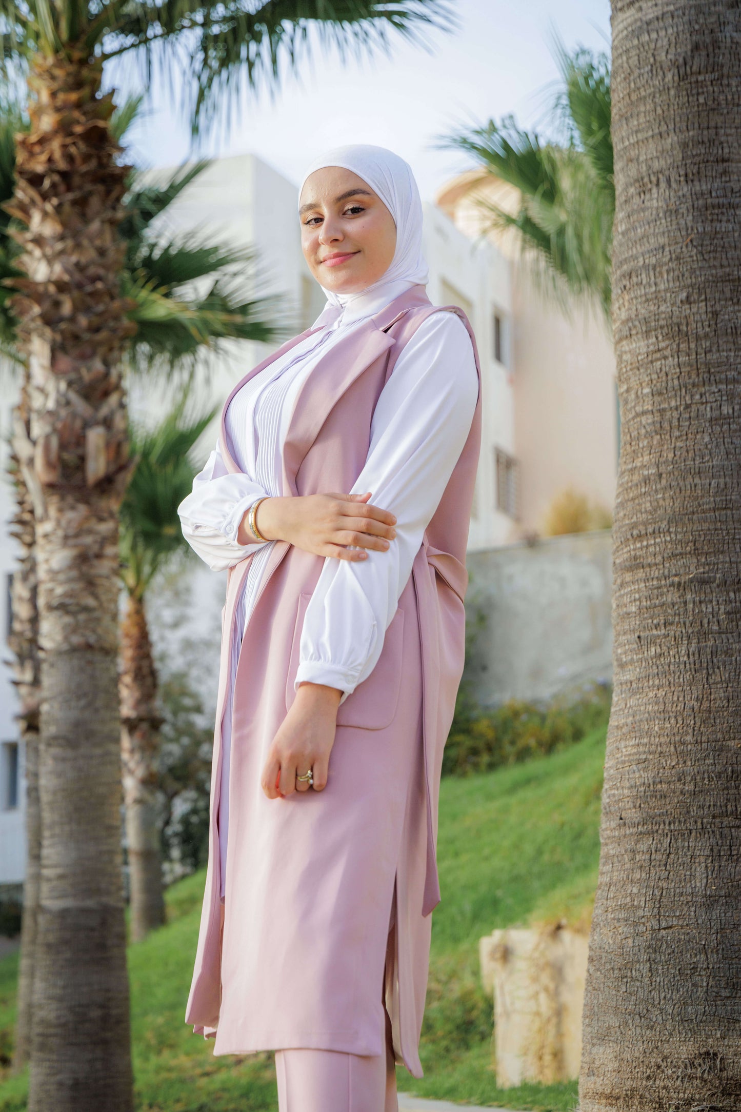 Ensemble :Gilet long & Pantalon  ROSE + Avec chemise