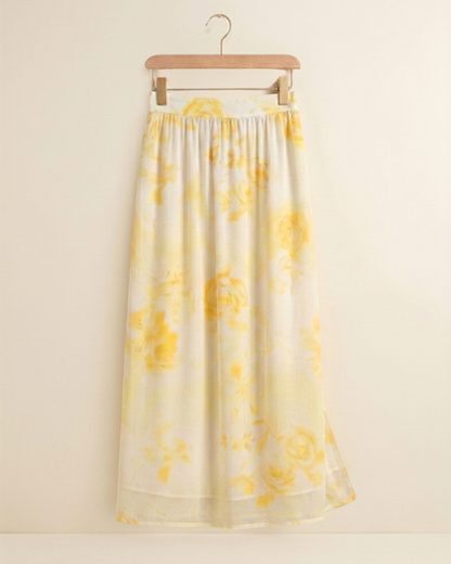 Jupe en mousseline jaune beurre avec doublure
