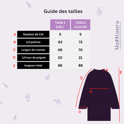 T-shirt Ample et Large 95% cotton à Manches Larges