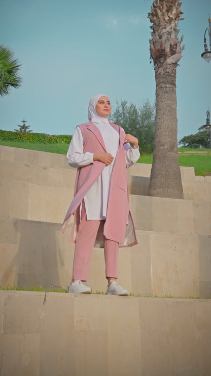 Ensemble :Gilet long & Pantalon  ROSE + Avec chemise